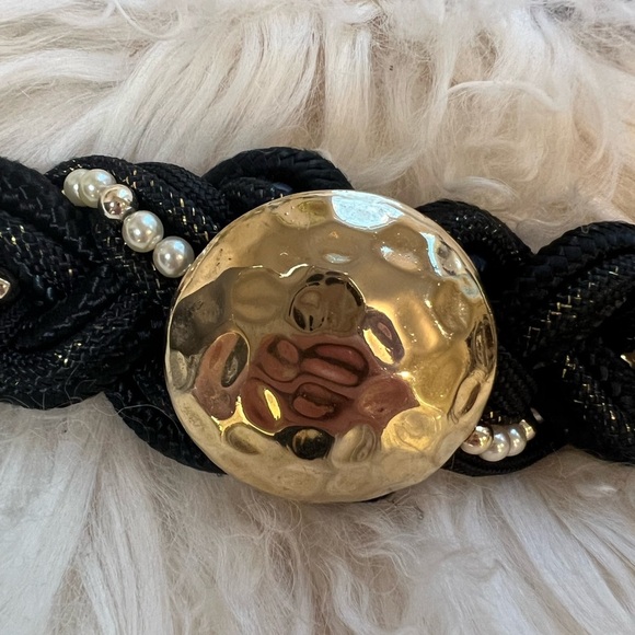 💕 VTG 80s Belt Black and Gold Braided Rope - Picture 4 of 8